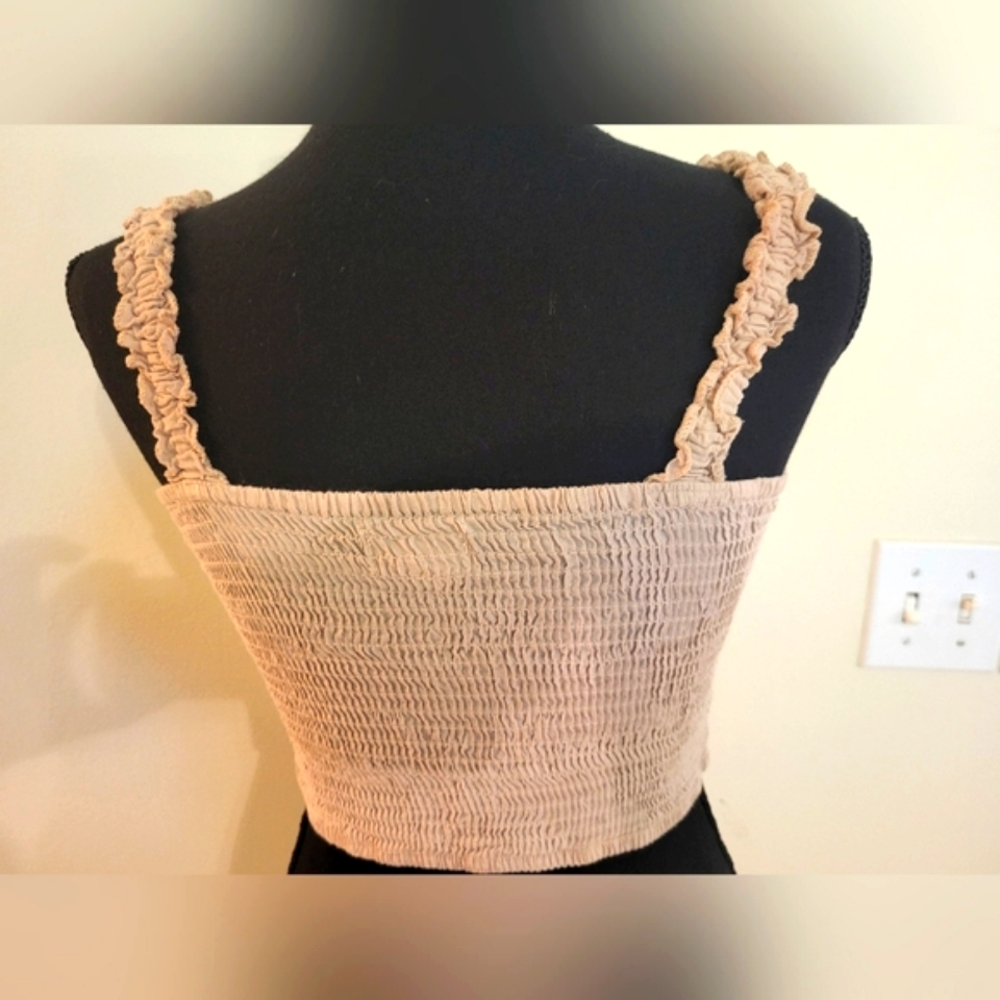 "Japna" Cream Color Crop Top W/Tie Front & Floral Emboidery (Size Small) - Picture 8 of 11